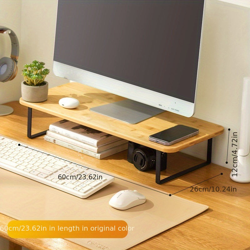 Office Desktop Bamboo Computer Monitor Heightening Stand, Home Multi-Functional Desktop Item Storage Stand, Bedroom Cosmetics Figure Display Stand