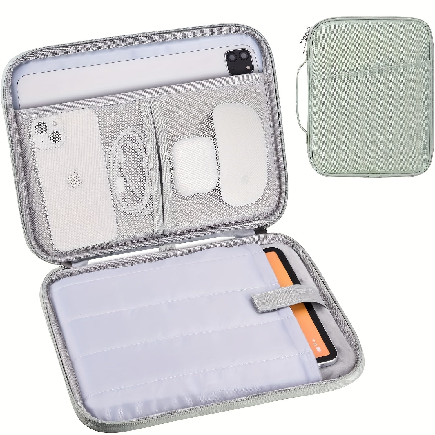 11-Inch iPad Travel Case Organizer, Padded Tablet Sleeve Bag with Multiple Compartments for iPad Pro 27.94cm (M4), iPad 10.9 (10th Gen), iPad Air 27.94cm (M2), Galaxy Tab S8/S9 - Gray/Green/Blue/Black, Tech Organizer Bag | Minimalist Tablet Case | Sturdy