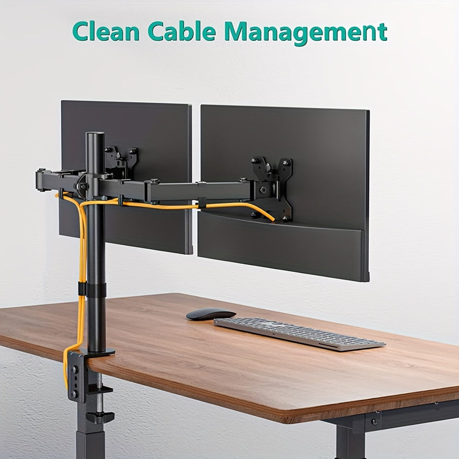 Adjustable Dual Monitor Stand with Tilt & Swivel - Iron Desk Mount for Two 33.02-81.28 cm Screens, Holds up to 9.98KG Each, 360° Rotation, Efficient Cable Management System