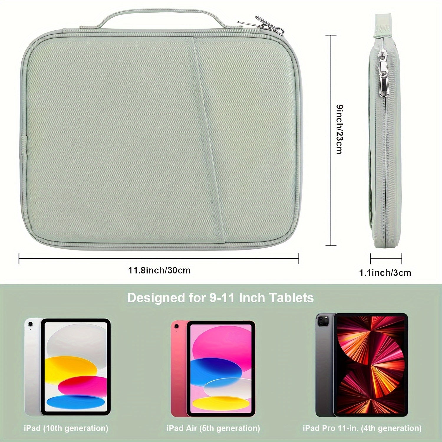 11-Inch iPad Travel Case Organizer, Padded Tablet Sleeve Bag with Multiple Compartments for iPad Pro 27.94cm (M4), iPad 10.9 (10th Gen), iPad Air 27.94cm (M2), Galaxy Tab S8/S9 - Gray/Green/Blue/Black, Tech Organizer Bag | Minimalist Tablet Case | Sturdy
