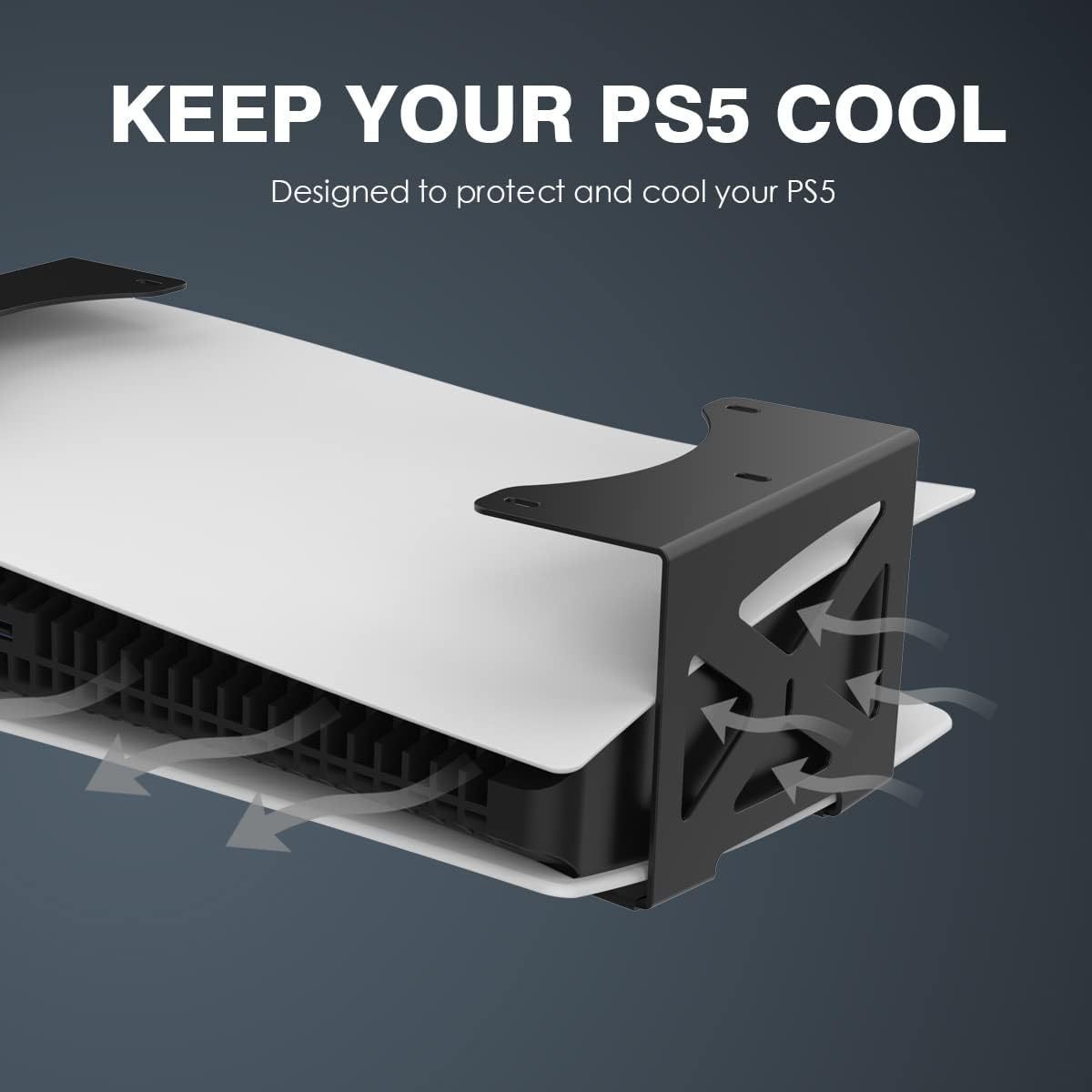 PS5 Console Cooling Stand - Metal Storage Rack with Ventilation Design, Protects and Cools PS5, Under Desk Setup for Optical Drive, Digital Compatible Desktop Stand, PS5 Accessories | Modern Console Stand | Durable Metal Rack, PS5 Console Setup