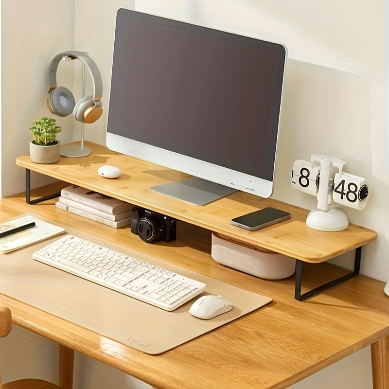 Office Desktop Bamboo Computer Monitor Heightening Stand, Home Multi-Functional Desktop Item Storage Stand, Bedroom Cosmetics Figure Display Stand